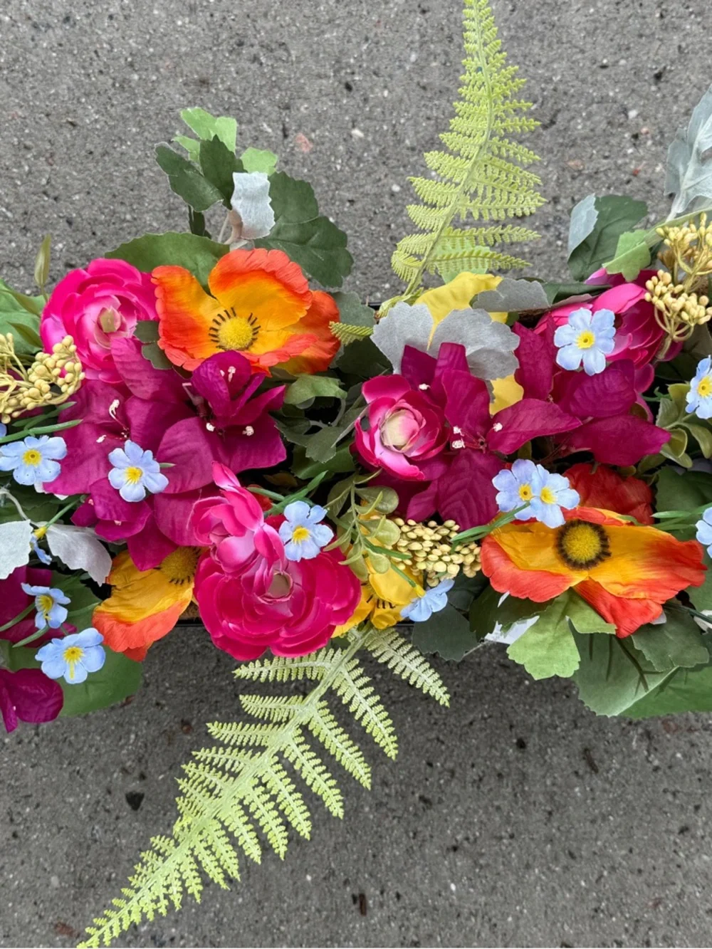 Colorful Fuchsia & Mixed Faux Floral Window Planter